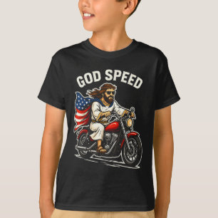 Camiseta Roupa de Jesus de Moto Americana Bandeira dos EUA 