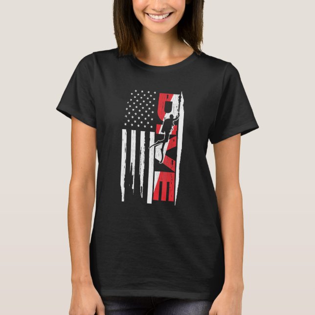 Camiseta Roupa de mergulho na bandeira americana Scuba (Frente)