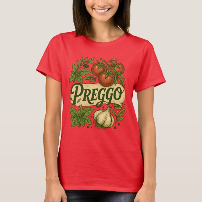 Camiseta Roupa de Molho Preggo Anúncio de Gravidez (Frente)