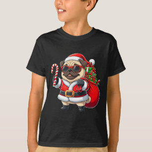 Camiseta Roupa de Natal de Papai Noel Engraçada para Pug Na