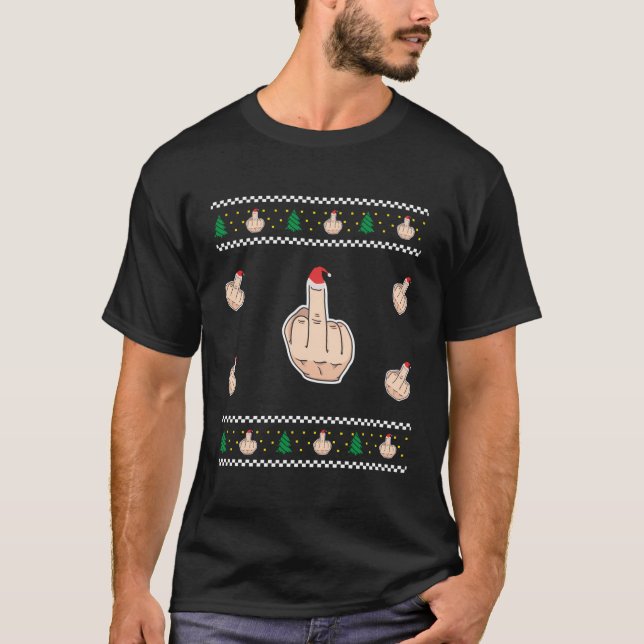Camiseta Roupa de Natal Engraçado Dedo Médio Com Sa (Frente)