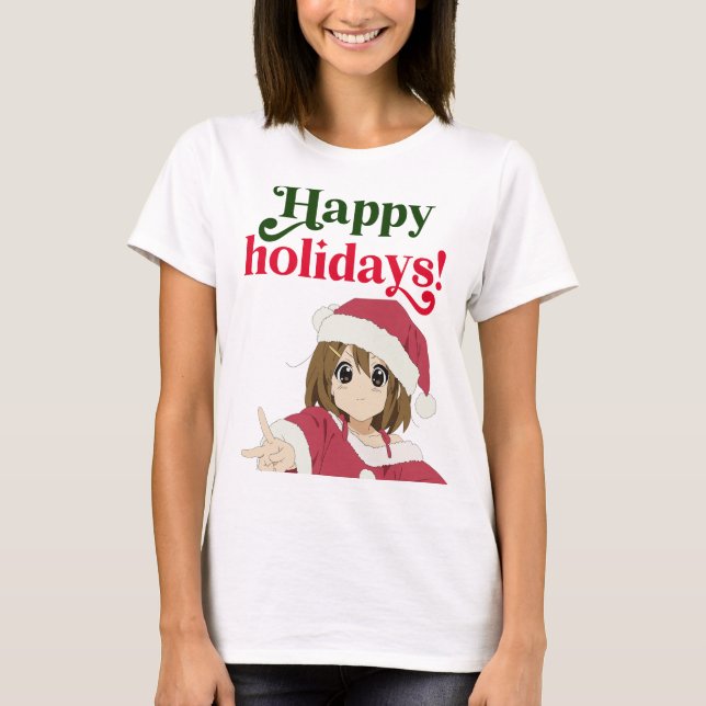 Camiseta Roupa de Natal Kawaii, Menina de Animação (Frente)