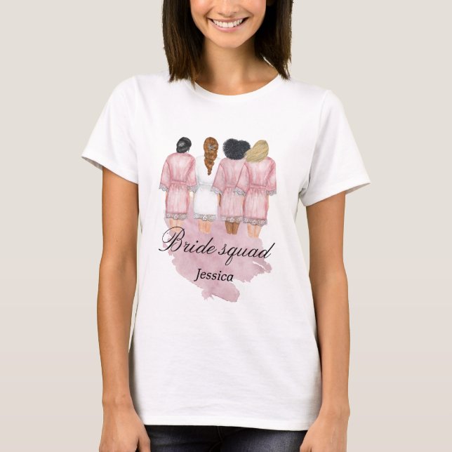 Camiseta roupa de noiva monograma rosa para as damas de hon (Frente)