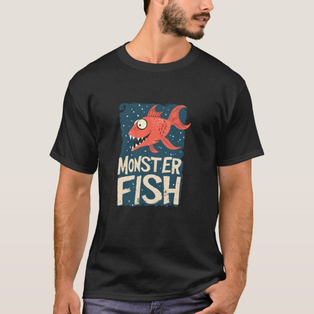 Camiseta Roupa de Peixe Monstro Rindo Engraçado (Frente)