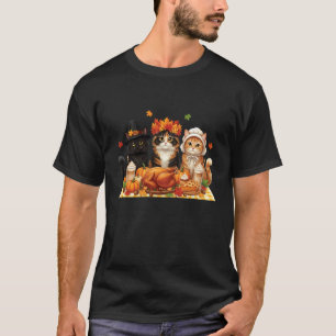 Camiseta Roupa de peregrino de gato engraçado de Ação de Gr