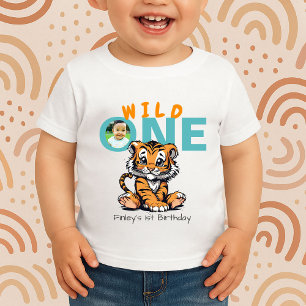 Camiseta Roupa de Primeiro Aniversário Wild ONE Tiger para 