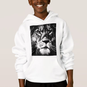Camiseta Roupa de roupa para rapazes Lion de capuz branca