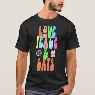 Camiseta Roupa divertida de hippie Amor Paz & Gatos 2