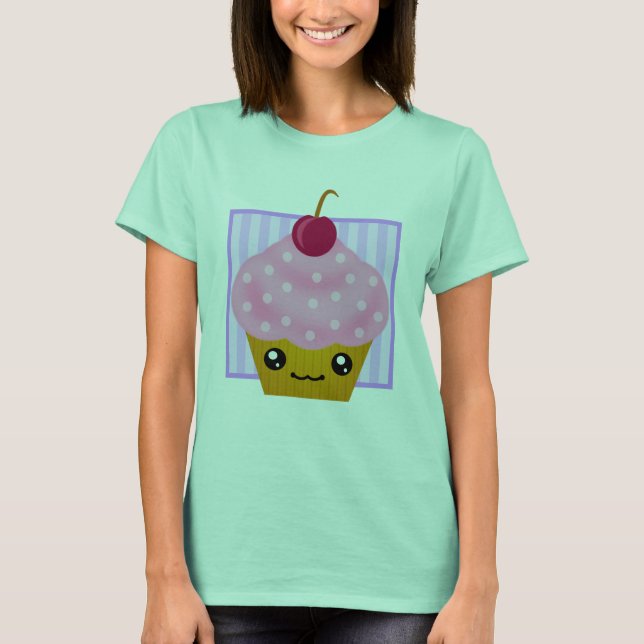 Camiseta Roupa do cupcake da cereja de Kawaii (Frente)