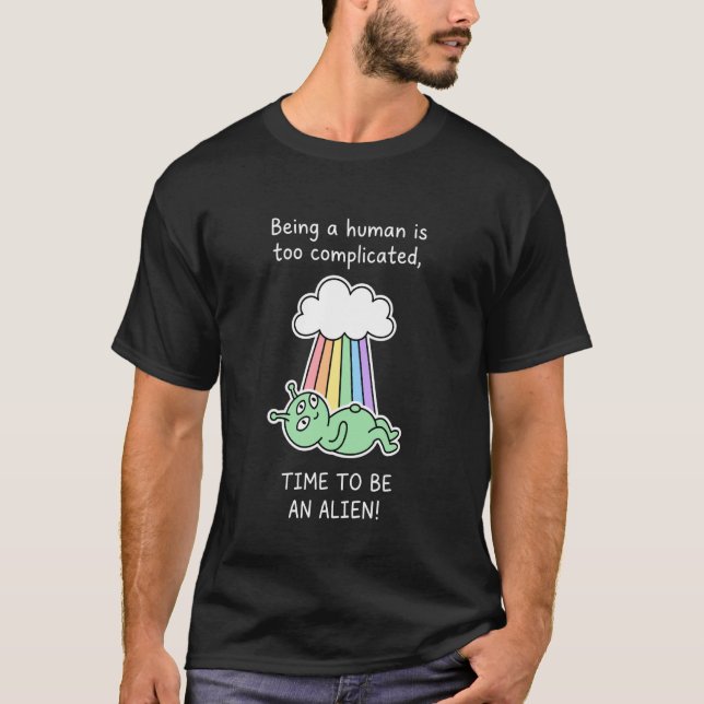 Camiseta Roupa Espacial de Alien Divertida e Arco-íris (Frente)
