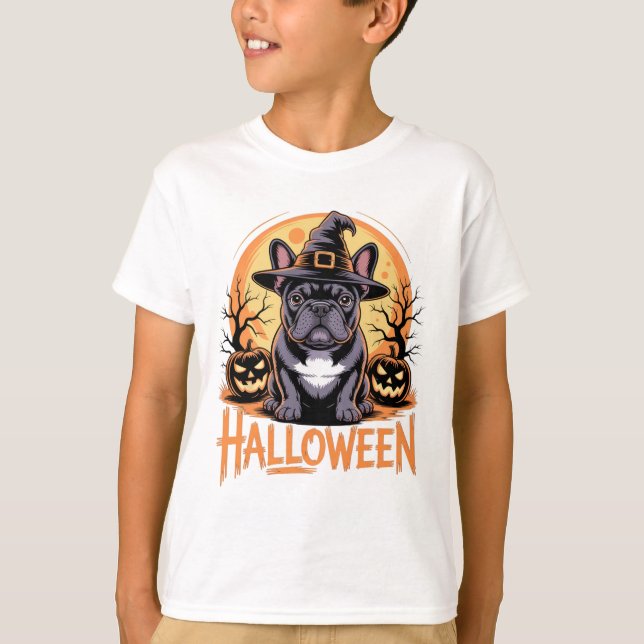 Camiseta Roupa Francesa Para Bulldog Do Halloween Com Chapé (Frente)
