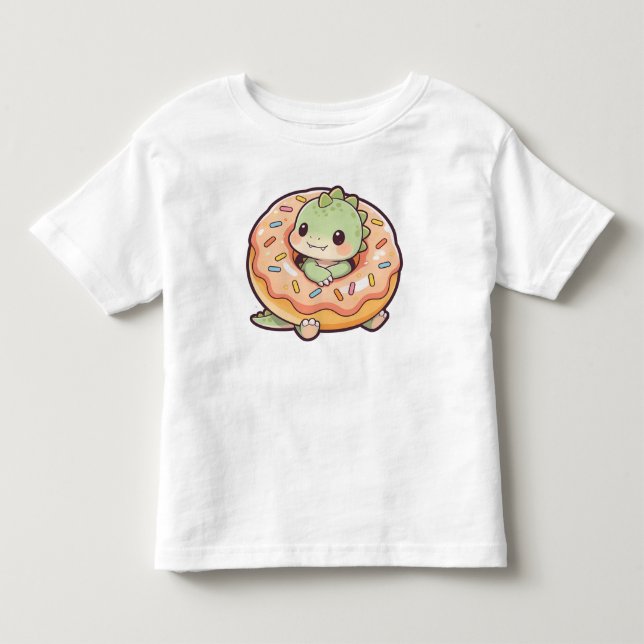 Camiseta Roupa Infantil com Design de Donut de Dinossauro K (Frente)