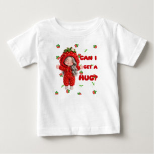 Camiseta Roupa Kawaii de Morango "Posso ganhar um Abraço?"