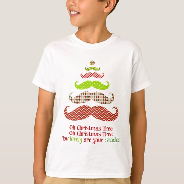 Camiseta Roupa modelado da árvore de Natal do bigode (Frente)