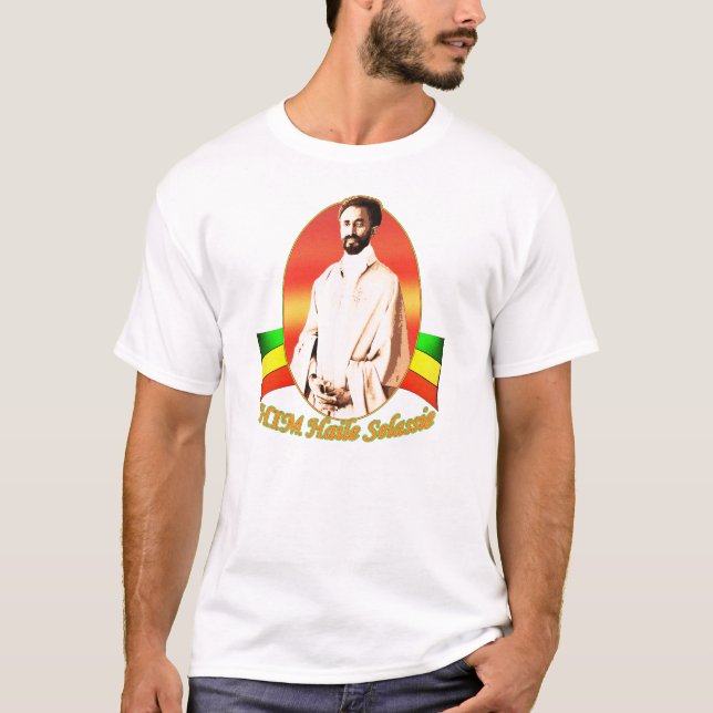 Camiseta Roupa oval do padrão do retrato de Haile Selassie (Frente)