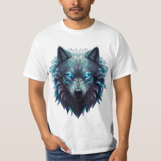 Camiseta Roupa Ultra-Detalhado do Lobo 3D - Bold Neon Wildl (Frente)