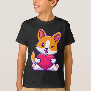 Camiseta Roupas Casuais Amor de Corgi Fofo Dia dos Namorado