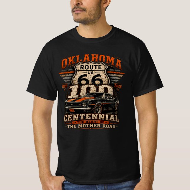Camiseta Roupas comemorativas do Centenário da Rota 66 em O (Frente)