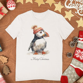 Camiseta Roupas Costeiras de Natal Puffin em Aquarela
