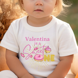 Camiseta Roupas de Aniversário de 1 Ano da Menina Doce Rosa