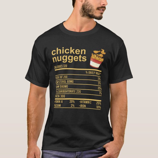 Camiseta Roupas de Fatos Nutricionais de Nuggets de Frango  (Frente)