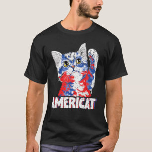 Camiseta Roupas de Gato com Tons de Bandeira dos EUA 4 de J