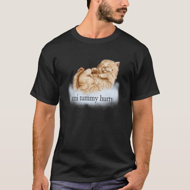 Camiseta Roupas de Gato Mi Tummy Hurty (Frente)