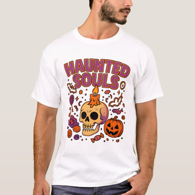 Camiseta Roupas de Halloween de Almas Assombradas Unisex (Frente)