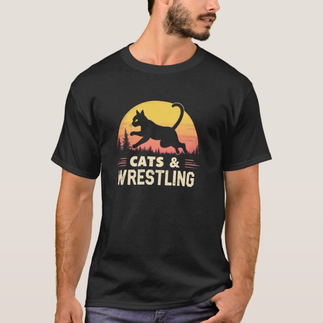 Camiseta Roupas de Humor de Gatos Lutando (Frente)