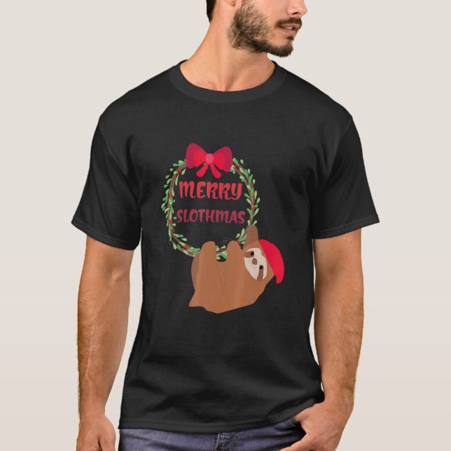 Camiseta Roupas de Natal Alegre Slothmas Slogan de Natal De (Frente)