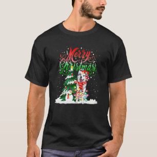 Camiseta Roupas de Natal com Luzes de Natal Siberian Husky 