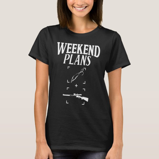 Camiseta Roupas de Pesca e Caça - Design de Caçadores (Frente)