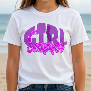 Camiseta Roupas de Verão de Praia com Letras Roxas em Negri