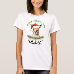 Camiseta Roupas femininas de Natal com canguru Kangaroo Mat