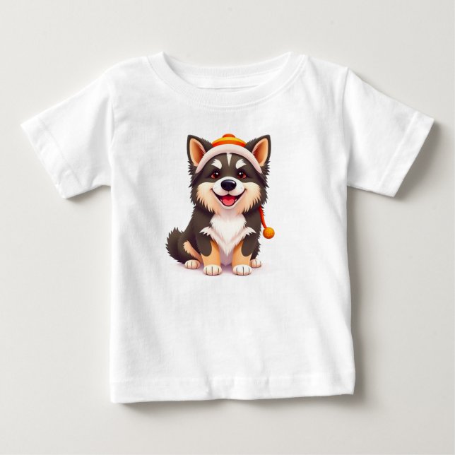 Camiseta Roupas infantis com desenho de cachorro fofo em es (Frente)