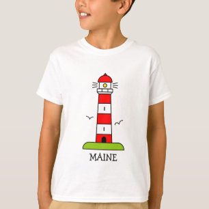 Camiseta Roupas infantis náuticas Farol de Maine cartoon