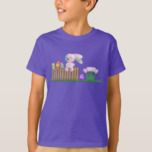 Camiseta Roxa Infantil Menino Coelho Ovos Feriado