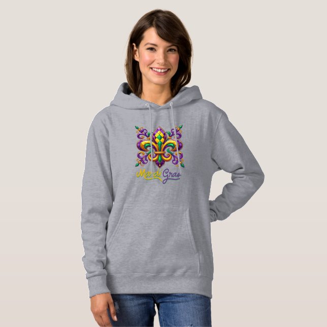 Camiseta Roxo amarelo verde Mardi Gras fleur de lis (Frente Completa)