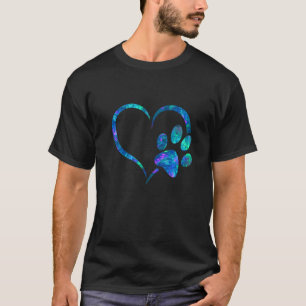 Camiseta Roxo azul turquesa Cachorro gato impressão de pata