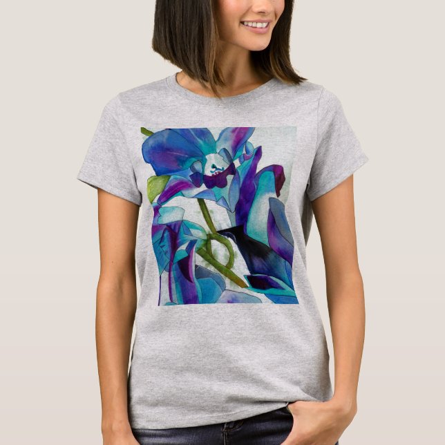 Camiseta Roxo Cingapura Orquídea, pintura aquosa (Frente)