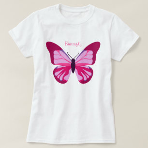 Camiseta Roxo cor-de-rosa bonito da borboleta