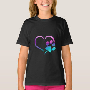 Camiseta Roxo Cyan Pé de Cachorro Impressão Coração 