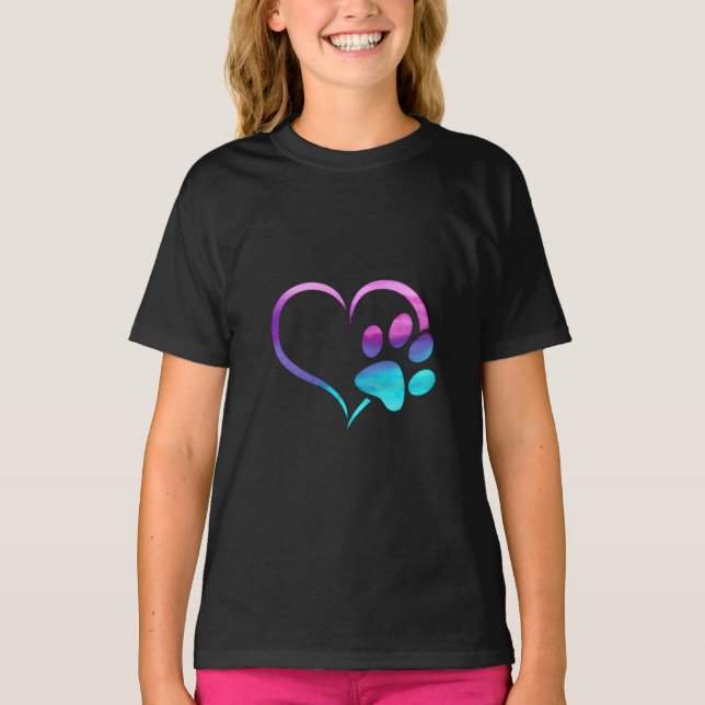 Camiseta Roxo Cyan Pé de Cachorro Impressão Coração  (Frente)