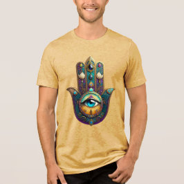 Camiseta Roxo Dourado Verde Água Hamsa c/ Terceiro Olho Tur