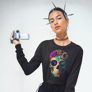 Camiseta Roxo e Teal Crânio de açúcar doce mexicano