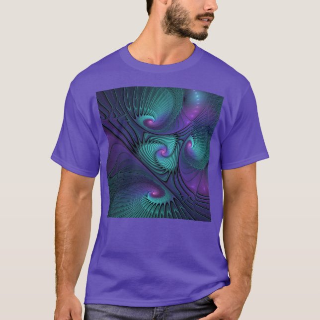 Camiseta Roxo encontra Arte Fractal abstrato Turquesa moder (Frente)