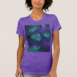 Camiseta Roxo encontra Arte Fractal Turquesa abstrato