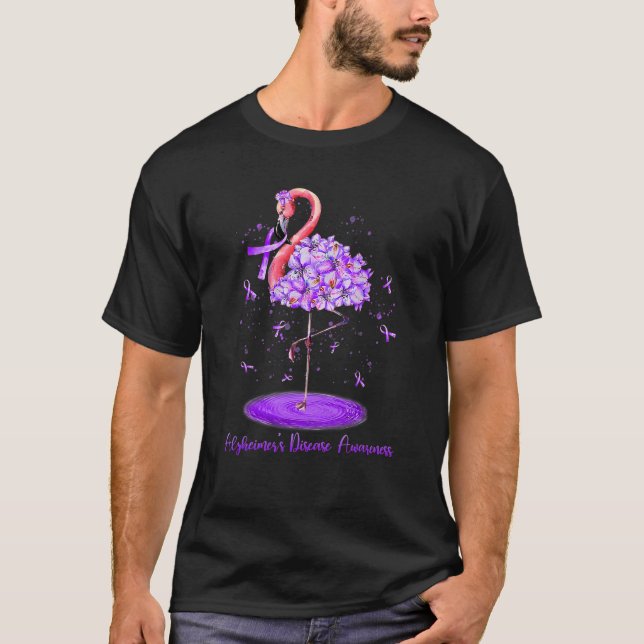 Camiseta Roxo Flamingo Alzheimer Fita de Consciência Homens (Frente)