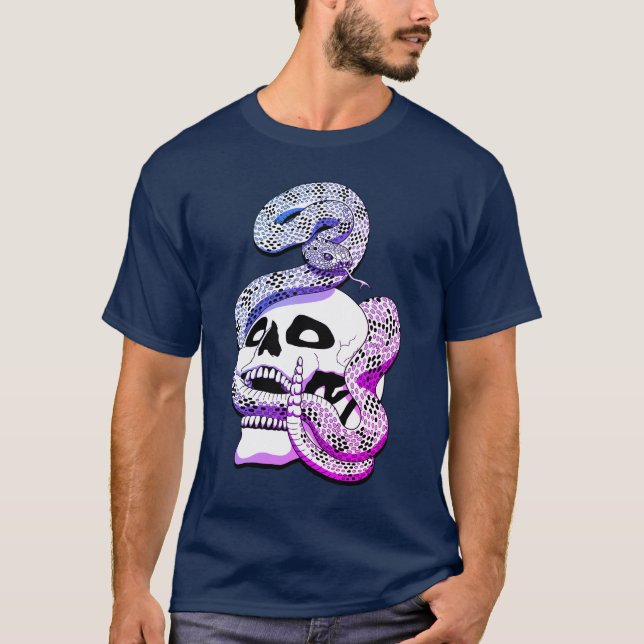 Camiseta Roxo Gótico e Cobra Azul e Arte Escura Caveira (Frente)