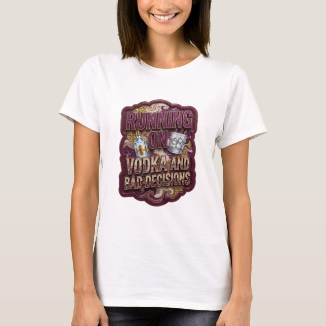 Camiseta Roxo Moderno CORRENDO COM VODCA E MAU JUIZO (Frente)